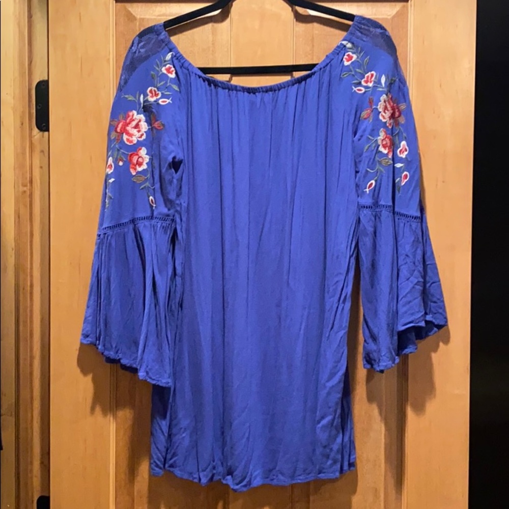 Altar’d State Blue Dress with Embroidered Sleeves
